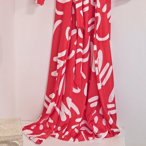 Maxi Dress Long Sleeve Abstract Print Casual Crew Neck Smocked Dress Size 2XL - Picture 4 of 9